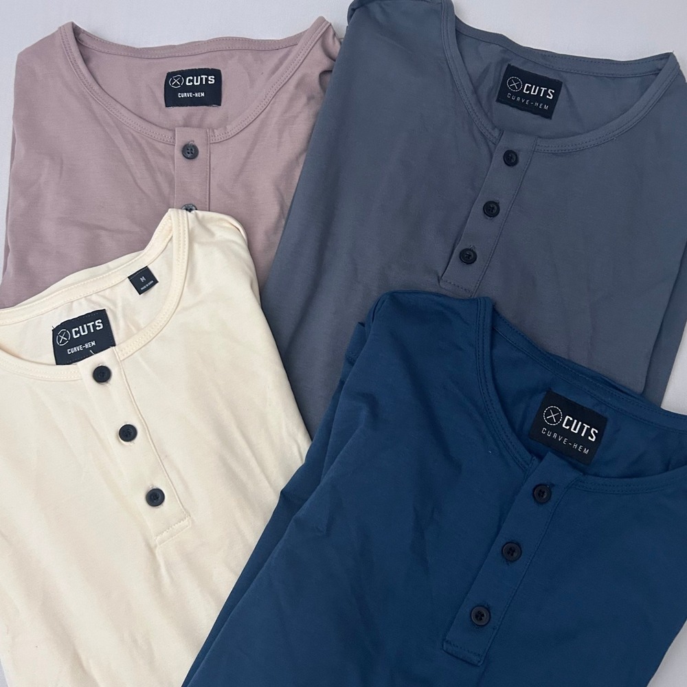 Cuts Clothing Henley Shirts Mens Medium PYCA Pro Long Sleeve Curve Hem Lot of 4